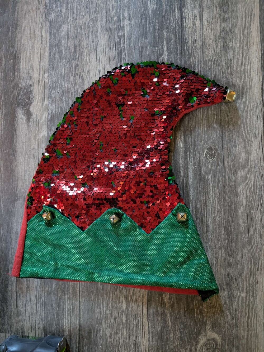 Winter Wonder Lane Christmas Elf Hat Reversible Flip Red & Green Sequins